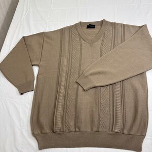 WOOL SWEATER Peter Gribby MENS XL V Neck Acrylic Long Sleeve TAN VTG